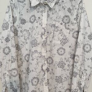 Lands' End Women's Blouse with Gray Floral Pattern